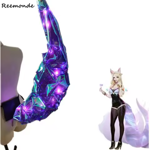 Game LOL KDA Ahri Tails Idol Singer New Skin Cosplay Blue Purple Light Tails Shiny Nine-Tailed Fox A