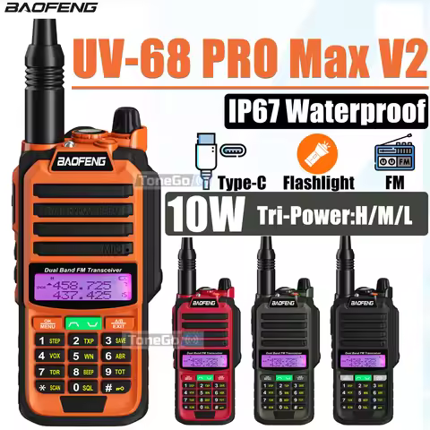 UV-68 Pro Max V2 Baofeng IP67 Waterproof Walkie Talkie Tri-Power Type-C 10KM UV-98 Pro Ham Radio FM 
