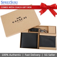 Coach Men Men Wallet In Gift Box Compact Id Wallet In Sport Calf Leather Black # F64118