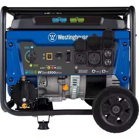 Westinghouse 6500W Dual Fuel Portable Generator with Home Backup, 30A Transfer Switch and RV Outlet,