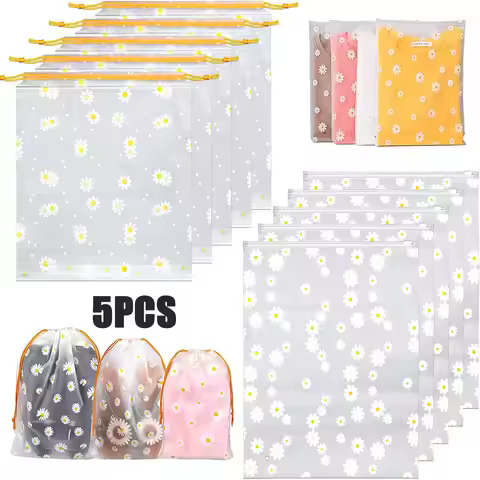 5PCS Creative Portable Outing Travel Storage Bag New Small Daisy Frosted Bag Packaging Bag Shoe Clot