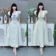 C58 (free dress) little flower dress with lotus collar and bow trim, long flared skirt for birthday 