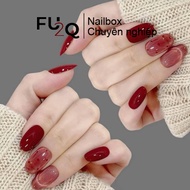 Nailbox Fu2Q - Square, Thin, Red White Hand Fake Nails