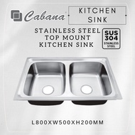 [Milo.Estore] Cabana Top Mount Double Bowl Kitchen Sink Stainless Steel 304 Kitchen Sinki Dapur Due 