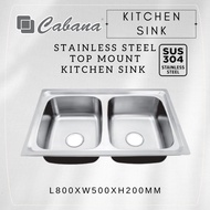 [Milo.Estore] Cabana Top Mount Double Bowl Kitchen Sink Stainless Steel 304 Kitchen Sinki Dapur Due Bow Ready Stock