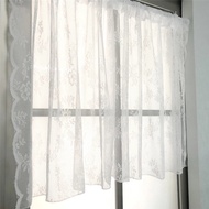【Ready Stock】1pcs White Lace Curtain Cabinet Dustproof Embroidery  Kitchen Curtain Sheer Short Voile Panel Tulle Cafe Curtain Door Panel Rod Pocket