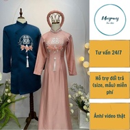 Handmade square wedding ao dai with pink flowers, engagement ao dai, wedding ao dai, bridal ao dai -