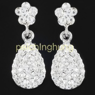 Length 3cm Earrings Pair Ear Clips Spiral Clip Or Stud Exquisite Cute Little Flowers With Dangling W