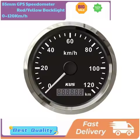 KUS 85mm GPS Speed Mileometers 0-120Km/H Black Speedometers Auto Speed Gauges 12v/24v with GPS Anten