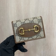 Gucci咖PVC咖牛皮金馬銜釦1955對釦式5卡mini短夾