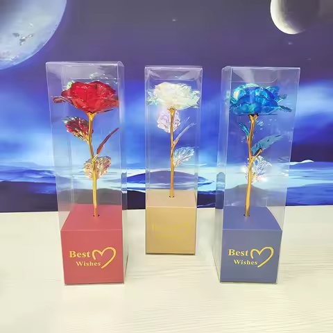 Galaxy Rose Eternal 24K Gold Flower Foil Plastic Artificial Roses Valentines Day Gift Beauty Golden 