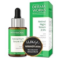 DERMAWORKS Retinol Face Serum 2.5% with Hyaluronic Acid, Vitamin C, Aloe Vera. Anti-Ageing - Anti-Wrinkle - Pro Collagen Skin Care
