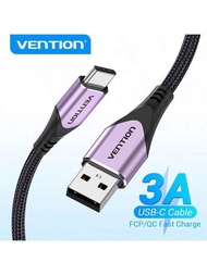 Vention Usb C 纜線,usb A 轉 Usb Type C 充電器線 3a 快速充電 尼龍編織 Usb C 線可兼容三星 Galaxy S10 S9 S8 S20 Note 10 9 8 V20 G5 Pixel Ps5