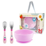 chicco 好好吃飯兒童學習餐具禮盒  矽膠吸盤碗 + 叉子 + 湯匙  粉色  1組