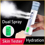 Ultrasonic Double Spray Nano Mist Hydrating Sprayer Cooler Face Steamer Moisturizer Humidifiers Skin Moisture Analyzer Oil Tester LED Display Rechargeable