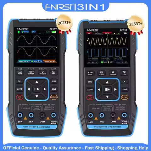 FNIRSI 2C23T 2C53T Latest 3-In-1 Multimeter Digital Oscilloscope Signal Generator, Dual Channel 10MH