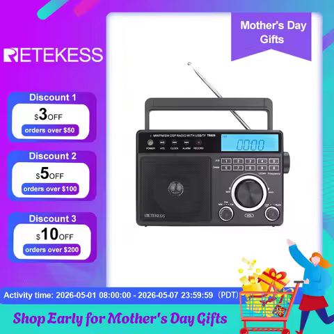 Retekess TR629 Portable Radio AM FM SW Multiband Shortwave Radio Stereo Mp3 Speaker Battery AC power