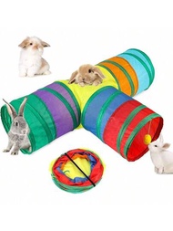 兔洞和管道可摺疊3條兔子藏身處小型動物活動隧道玩具,適用於侏儒兔子、兔子、天竺鼠和貓咪