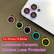 For iPhone 15 14 Plus 13 12 11 Pro Max 13 Mini Luminous Camera Protector Ceramic Lens Ring Tempered Glass Back lens Cap Cover