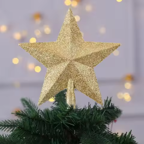 1PC 15/20/25/30CM Christmas Tree Top Decoration Pendant with Five Pointed Star Sparkling Pink Tree T