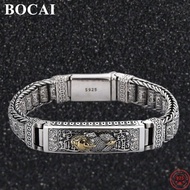 BOCAI S925 Sterling Silver Charm Bracelets the God of Wealth PiXiu Prayer Wheel Hand String Pure Argentum Amulet Bangle for Men