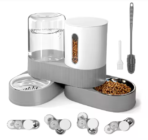 Automatic gravity cat and dog feeder and water dispenser,360 degree automatic 2.4 liter dry food bow