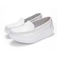 Women's leather cover white nurse shoes Slope non-slip casual shoes sneakers + free