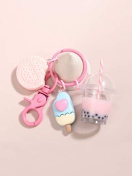 可愛卡通珍珠奶茶、冰淇淋和餅乾形狀鑰匙圈、包飾