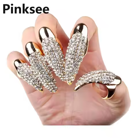 10PCS Hot Punk False Nail Jewelry Crystal Rhinestones Claw Paw Talon Finger Ring Wholesale Unisex Je