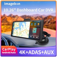 Imagebon 10.26" 4K Car DVR Wireless CarPlay & Android Auto Dashboard Video Recorder ADAS GPS Navigat