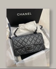 CHANEL香奈兒Classic Flap CF 23B soblack羊皮單肩斜挎包迷你女款