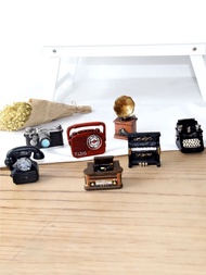 1入桌面迷你復古樹脂裝飾品,家居裝飾工藝品小擺件適用於攝影道具(相機,留聲機,收音機,鋼琴,打字機,電話)