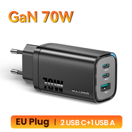 Rocoren 70W GaN Wall Fast Charger 2USB-C+1A Power Adapter Home Charging For iPhone 16/15/14 Huawei P