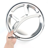 32cm Stainless Steel Round 4 Compartment Divided Roti Canai Plate Food Serving Tray/Roti Prata Fast 