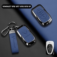 For Vinfast VF6 VF7 VF8 VF9 VF e34Casing Keychain +Zinc Alloy Leather Car Key Case Cover