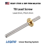 T8 Lead 2mm Screw Thread diameter 8mm Pitch 2mm Lead 2mm Rod + Copper Nut for 3D Printer Screw 3D Pr