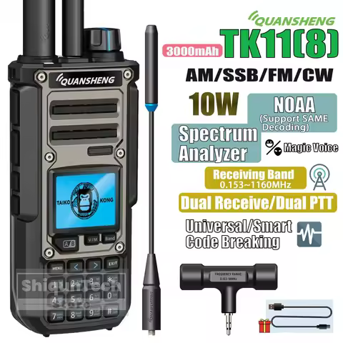 Quansheng TK11(8) Walkie Talkie 10W 3000mAh Dual Band Dual Receive AM SSB FM CW NOAA VHF UHF Spectru