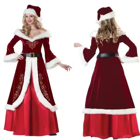 ♥ 2026 New Deluxe Classic Christmas Santa Mrs Claus Cosplay Costumes Adult Dresses Perfomance Costum