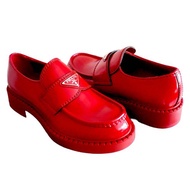 39號鞋 PRADA紅色真皮牛皮牛津鞋皮鞋帆船鞋紳士鞋意大利奢侈名牌