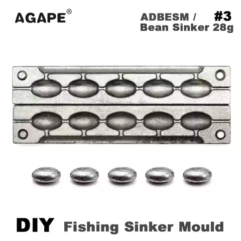 Agape DIY Fishing Bean Sinker Mould ADBESM/#3 Bean Sinker 28g 5 Cavities