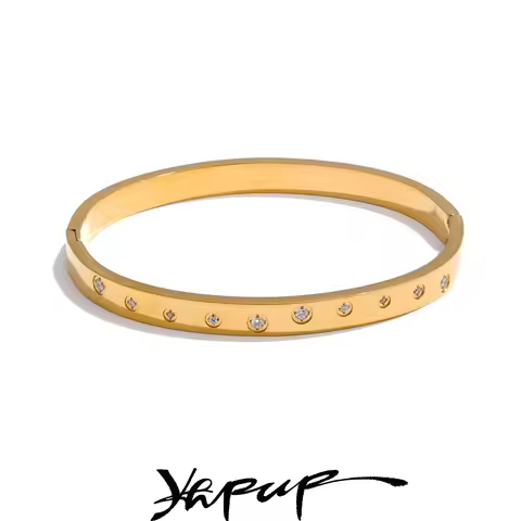 Yhpup 61mm Waterproof Stainless Steel Zirconia Round Wrist Bracelet Bangle Daily Exquisite Versatile