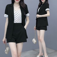 SET BỘ VEST BA MÓN PHỐI ÁO THUN TRONG CHẤM BI SANG TRỌNG - GLADY G25 - SET VEST SHORT BA MÓN TIỆN LỢ