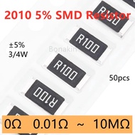 50pcs 2010 5% SMD Resistor 0.01R0.03R0.05R0.1R0.15R0.2R0.3R0.5R2R3.3R10R20R51R100R200R330R1K1.2K2.2K