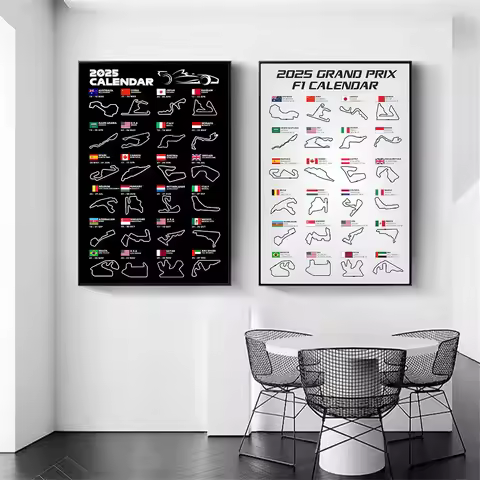 2025 F1 World Racing Track Posters Print Canvas Wall Art Sports Car Grand Prix Schedule Painting for