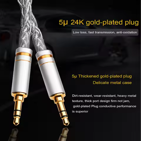 Hifi Pure Siver 3.5mm Aux Cable Hi-end 3.5 Male jack Car Headphone Speaker Wire Line Aux Cord Speake