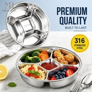 Stainless Steel Divided Plate 5 Compartment Food Grade Deep Tray Rust Resistant Cafeteria Plate