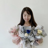 Flora Flower永生玫瑰花束-藍粉黃色系(M)