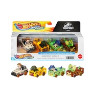 Hot Wheels RacerVerse, Set of 4 Car & Truck Play Vehicles with Jurassic World Characters as Drivers