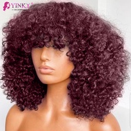 Brazilian Kinky Curly Human Hair Wigs With Bangs Short Brazilian Remy Human Hair Full Machine Made W