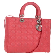Christian Dior Canage Lady Dior 羊皮雙肩包，粉紅色/銀色，正品，貨號 174340SAV